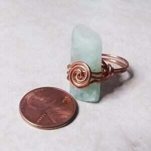Uniquely Handmade! Green Agate - Boho Copper Wire Wrapped Ring Sz 6.25